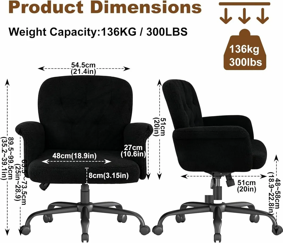 Home Office Desk Chair Comfy Upholstered Fuzzy - Image 2