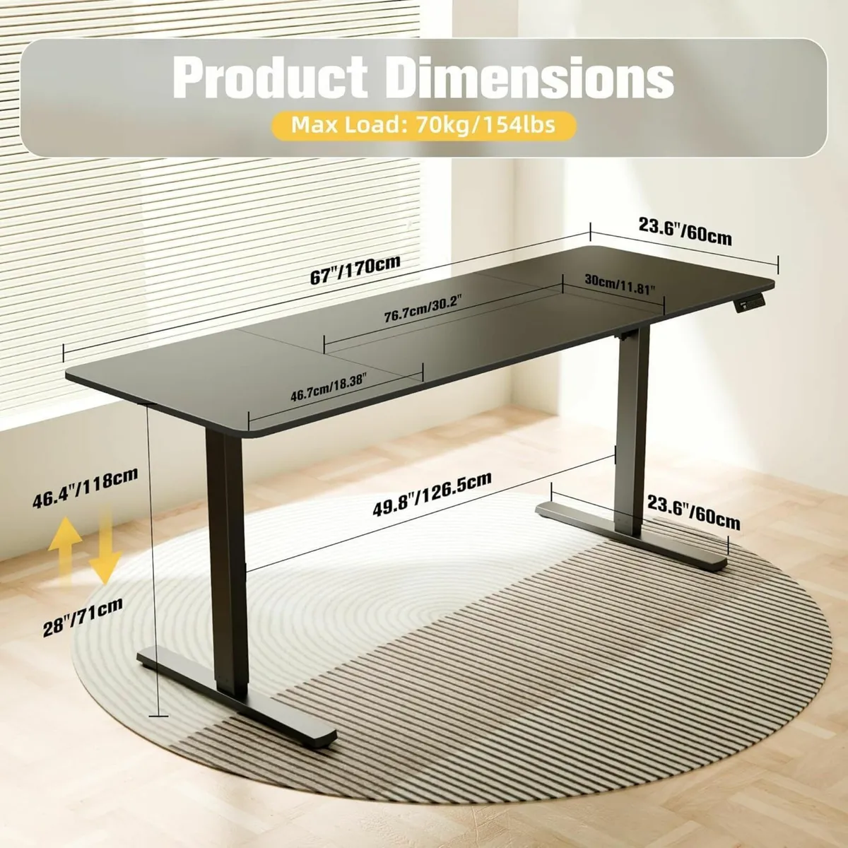 Electric Height Adjustable Standing Desk 170x60cm - Image 3