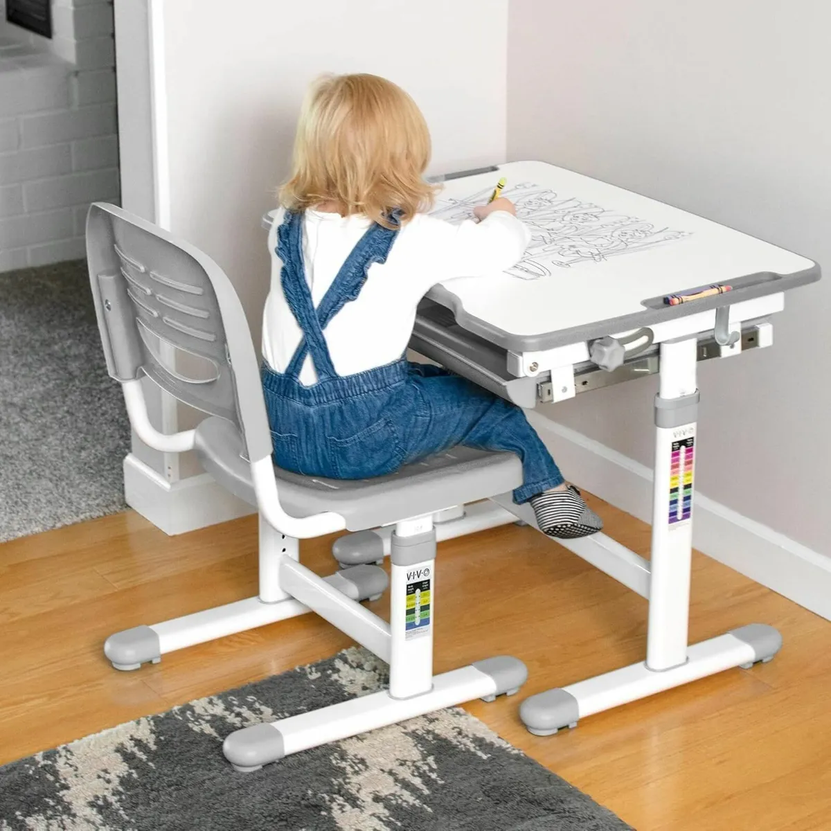 Height Adjustable Children's Desk and Chair Grey - Image 2