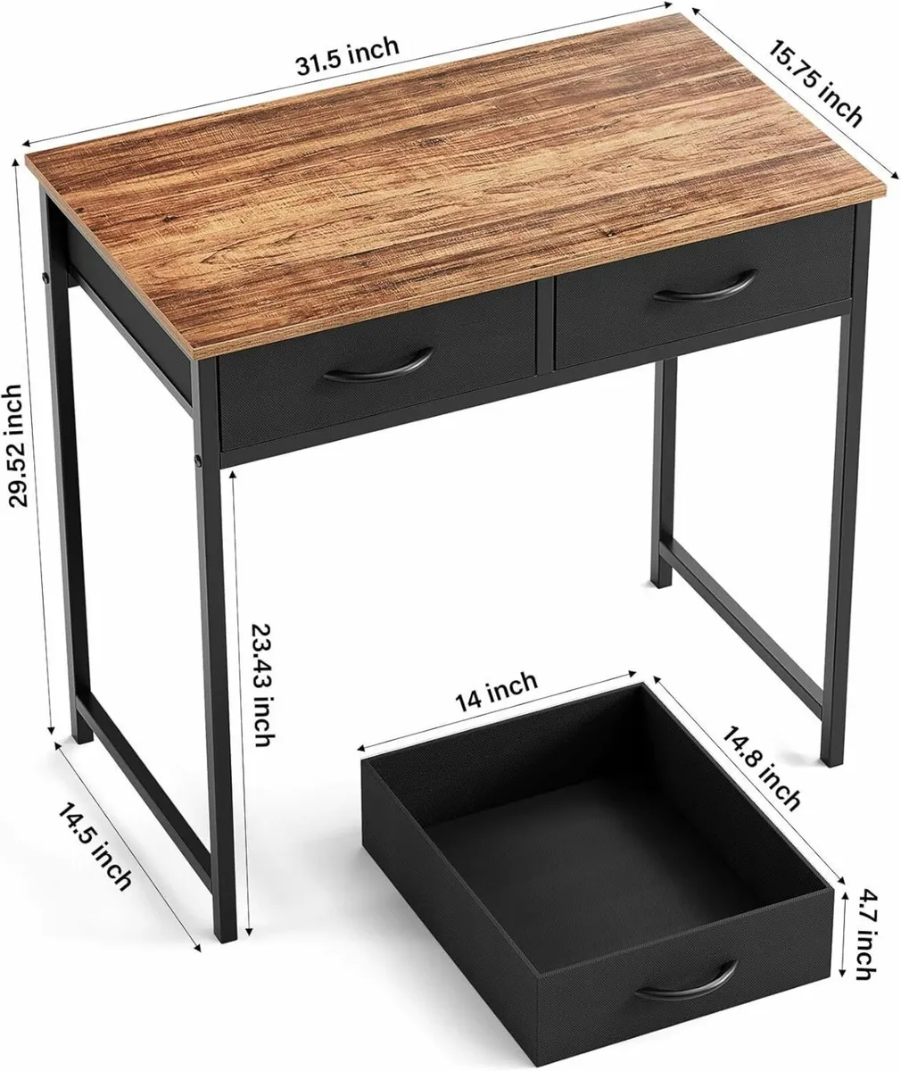 Small Computer Desk with Drawers 31.5 Inch Rustic - Image 3