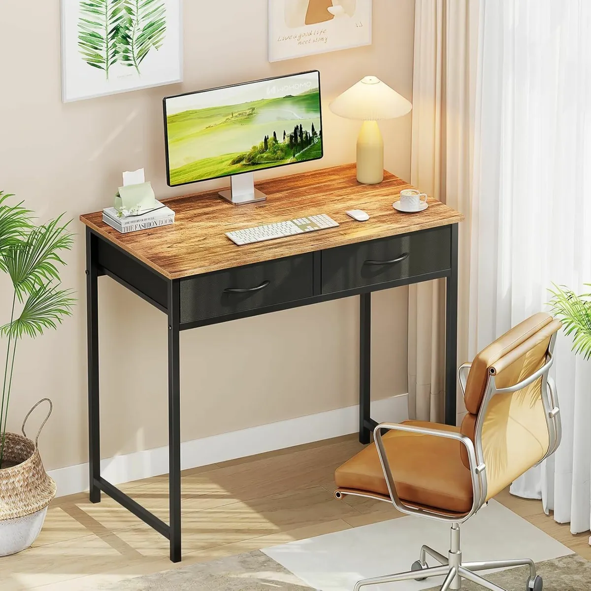 Small Computer Desk with Drawers 31.5 Inch Rustic - Image 2