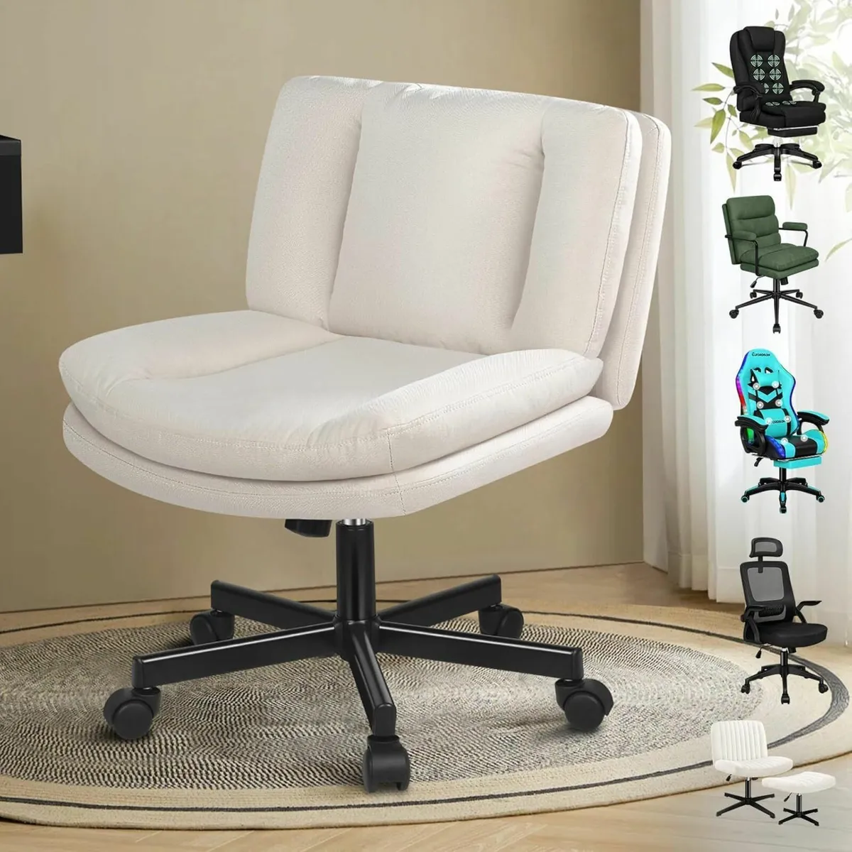 Cross Legged Office Chair Wide Seat Armless Desk - Image 1
