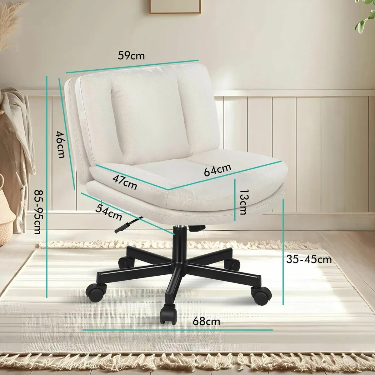 Cross Legged Office Chair Wide Seat Armless Desk - Image 2