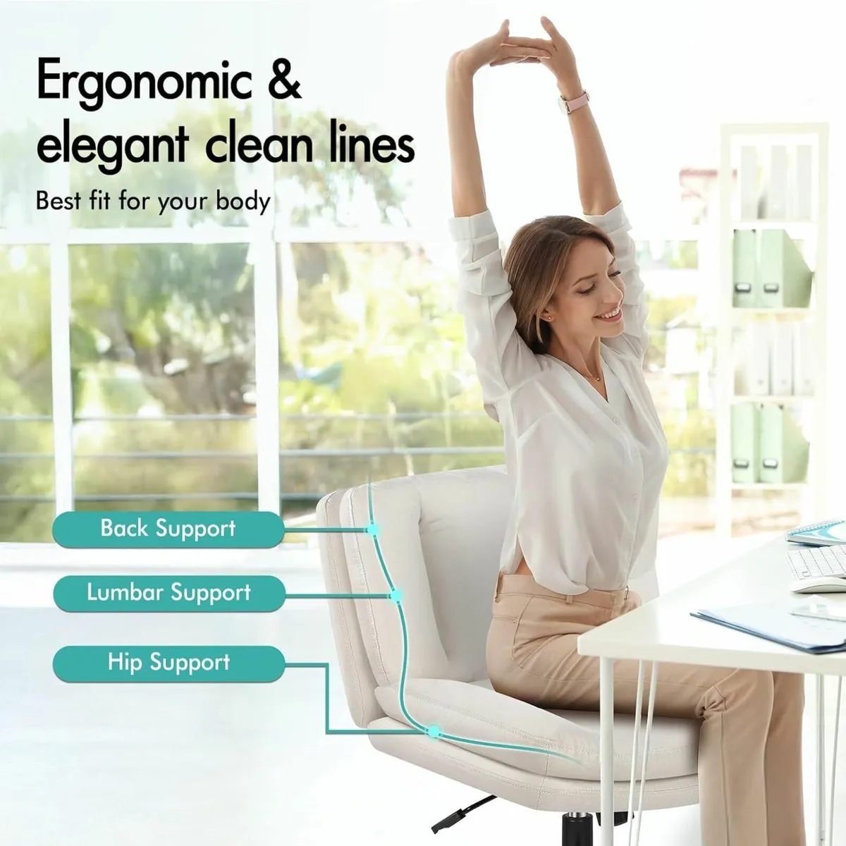 Cross Legged Office Chair Wide Seat Armless Desk - Image 3