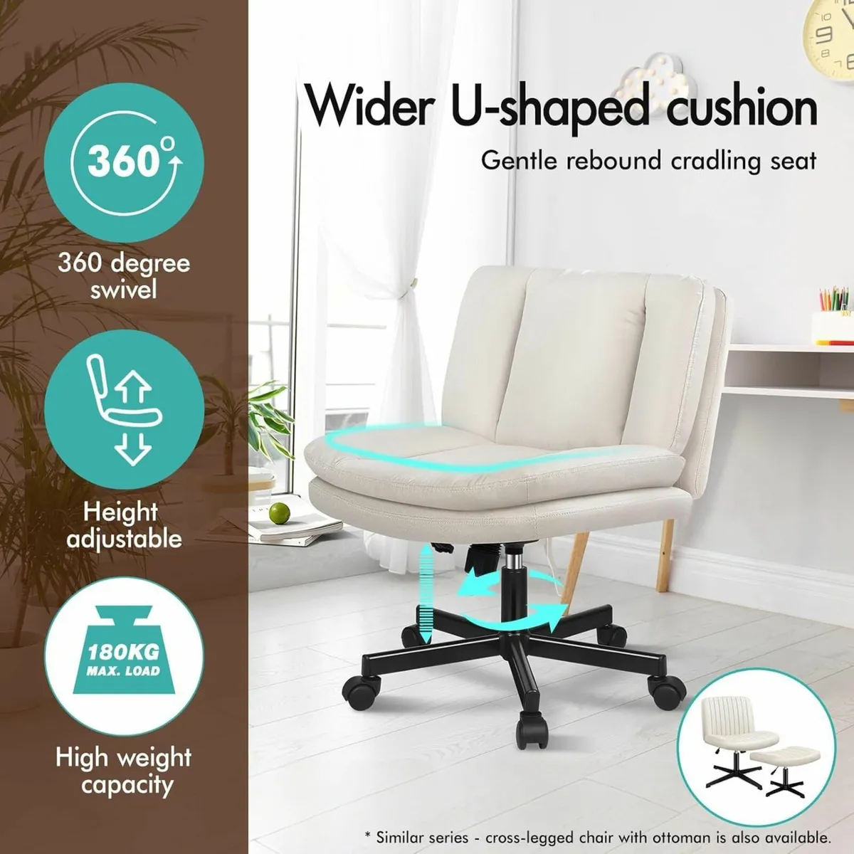 Cross Legged Office Chair Wide Seat Armless Desk - Image 4