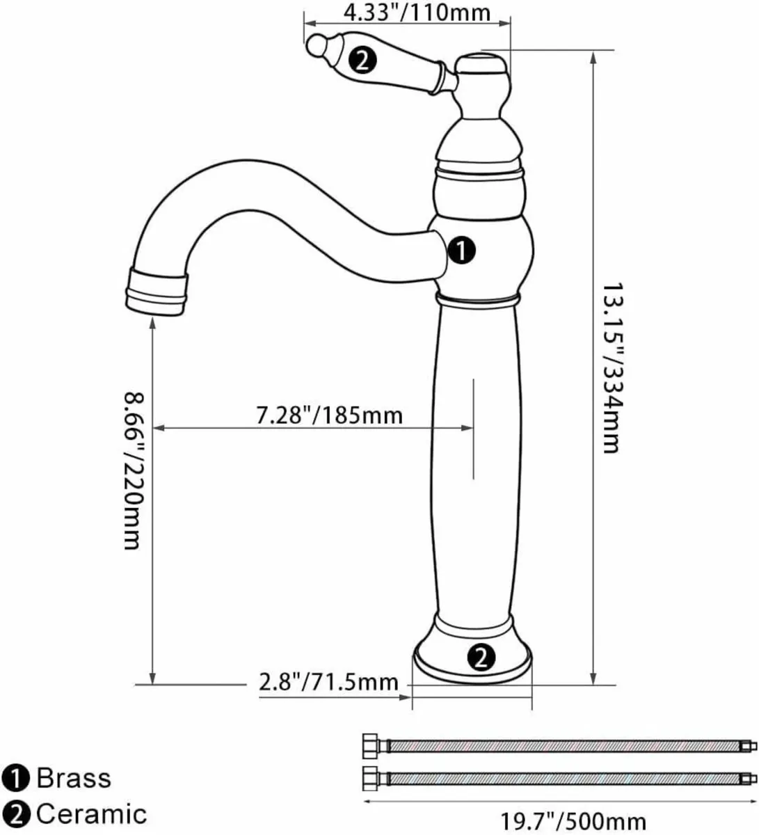 Victorian Bathroom Basin Mixer Tap Mono High Rise - Image 2
