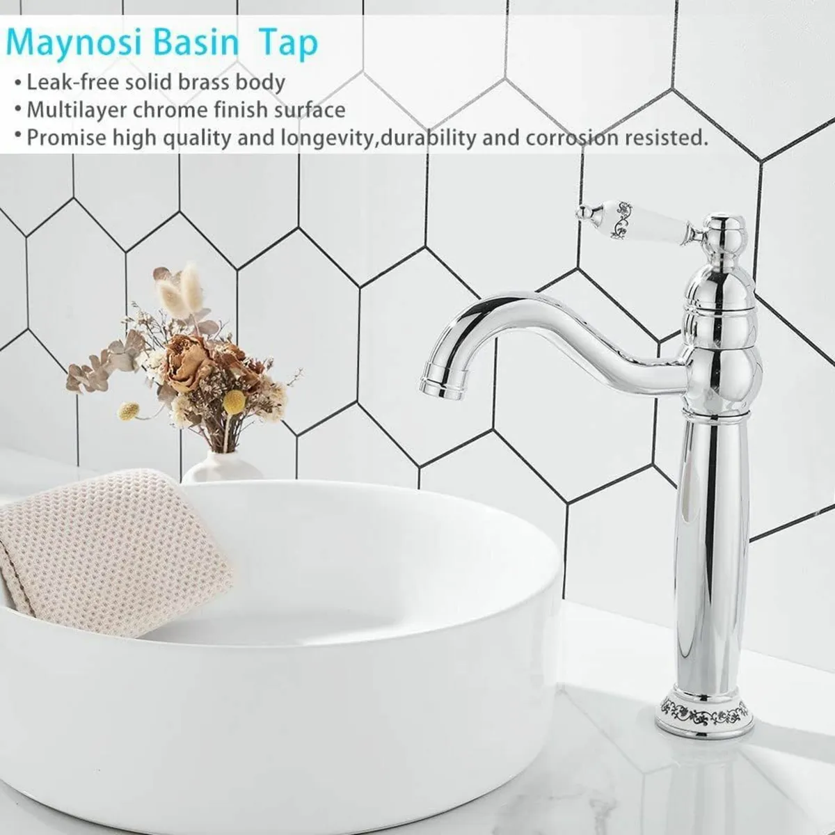 Victorian Bathroom Basin Mixer Tap Mono High Rise - Image 3