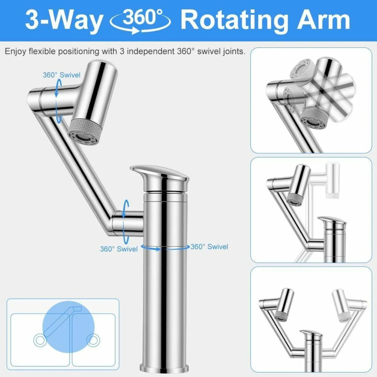 1080degrees Rotating Washbasin Tap Height-Adjustab - Image 3