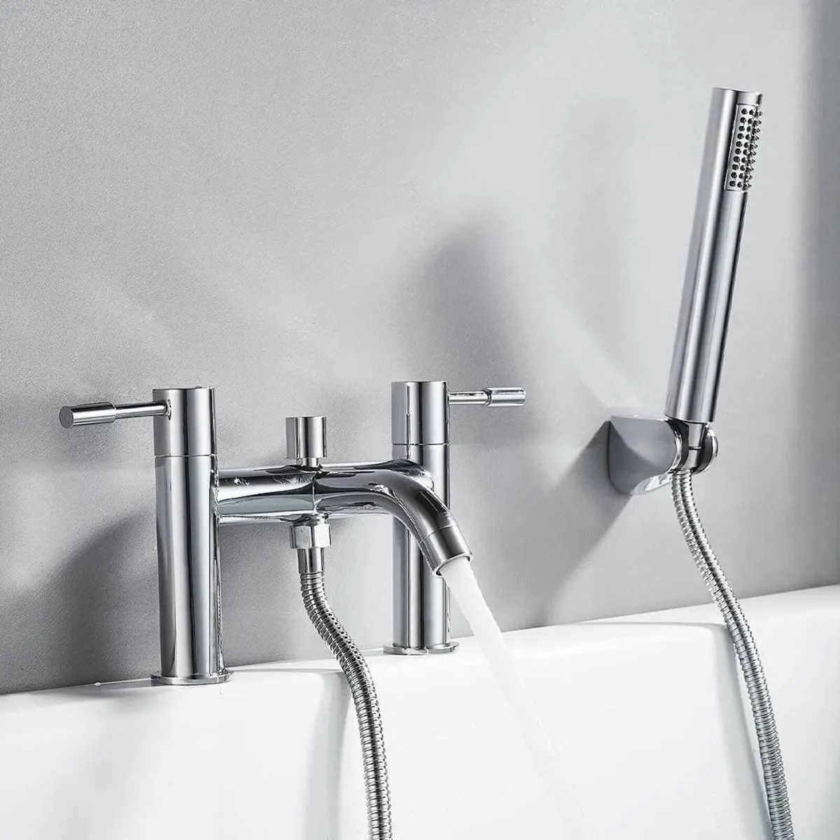 Bath Mixer Taps Modern Dual Lever Chrome Brass - Image 2
