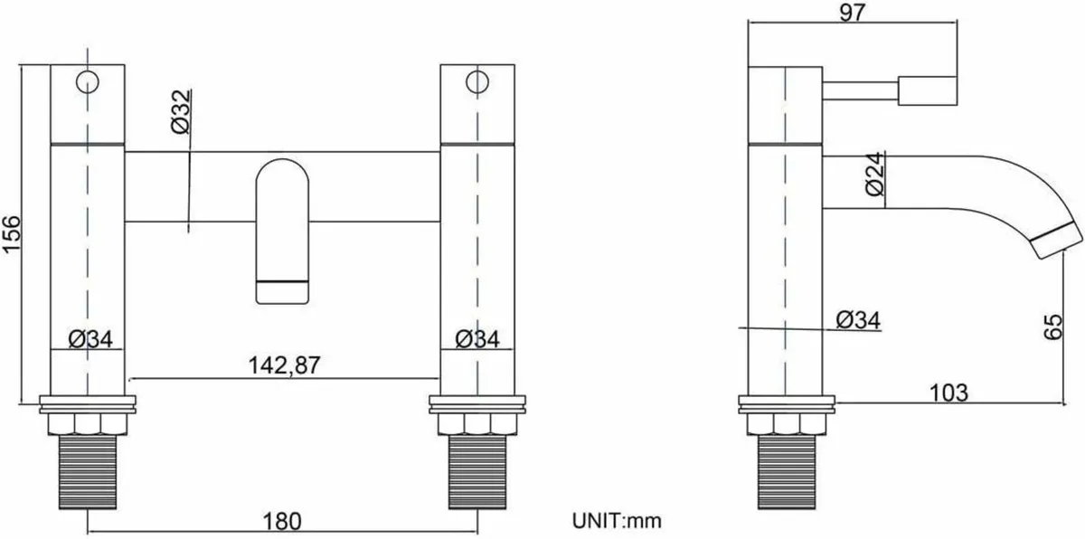 Bath Mixer Taps Modern Dual Lever Chrome Brass - Image 3