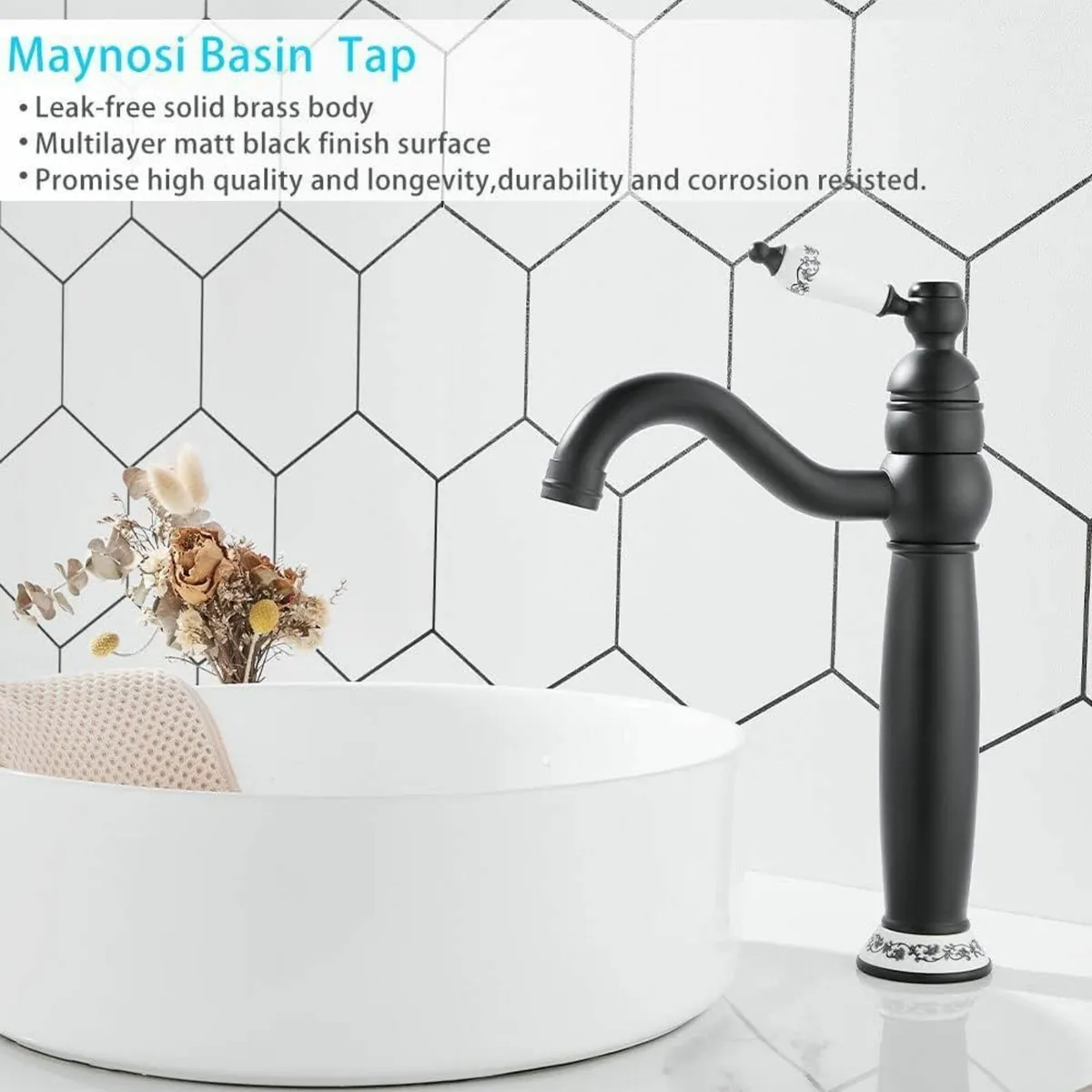 Victorian Bathroom Basin Mixer Tap Mono High Rise - Image 3