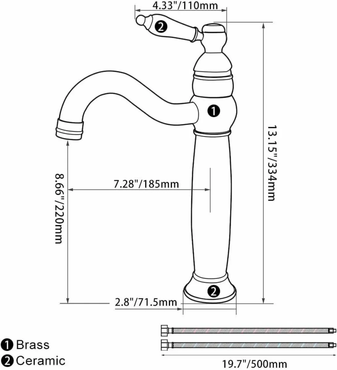 Victorian Bathroom Basin Mixer Tap Mono High Rise - Image 2
