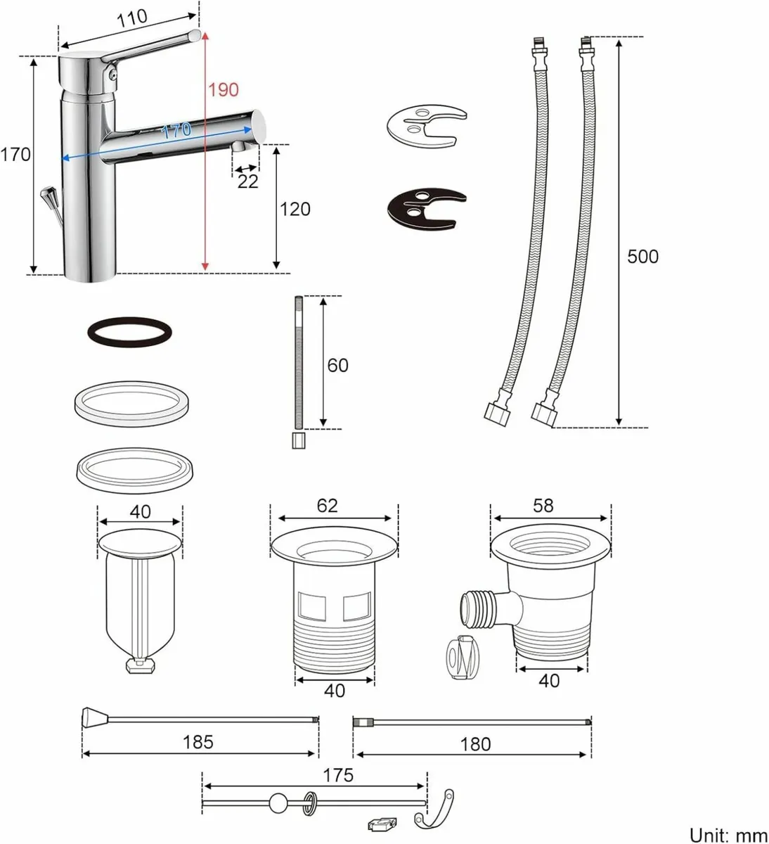 Brass Bathroom Tap with Pull Rod No Dirty Hands - Image 2