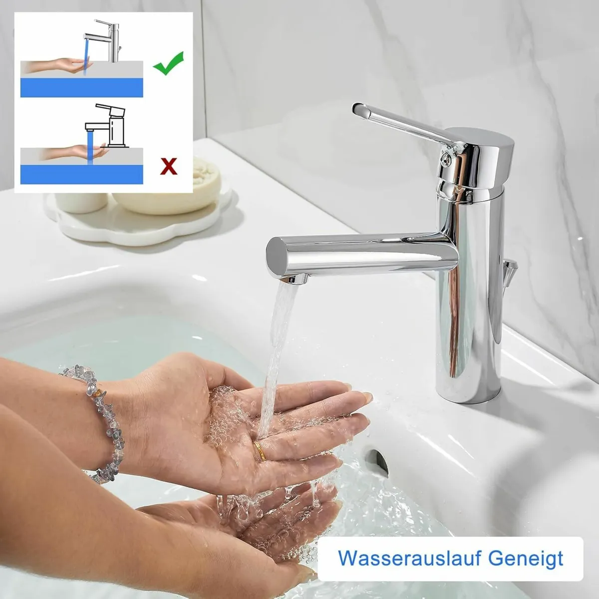 Brass Bathroom Tap with Pull Rod No Dirty Hands - Image 3