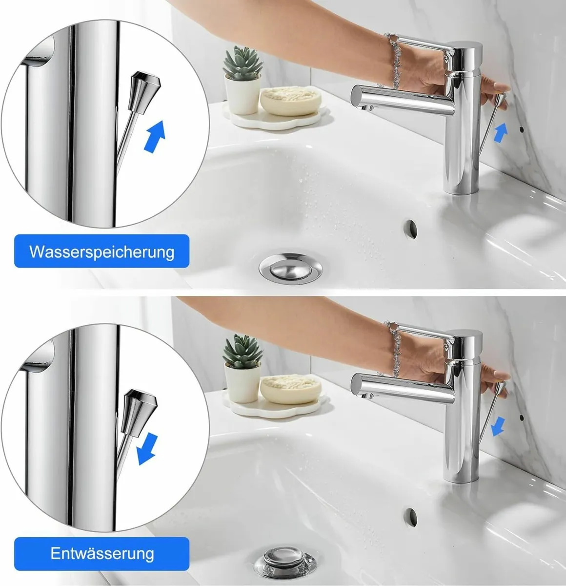 Brass Bathroom Tap with Pull Rod No Dirty Hands - Image 4