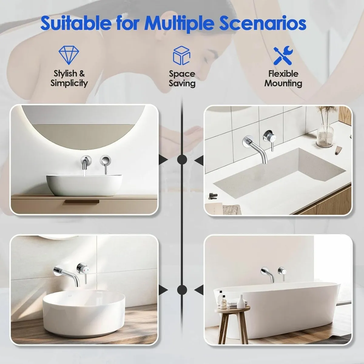 Wall Mounted Basin Mixer Tap for Bath or Tub with - Image 2