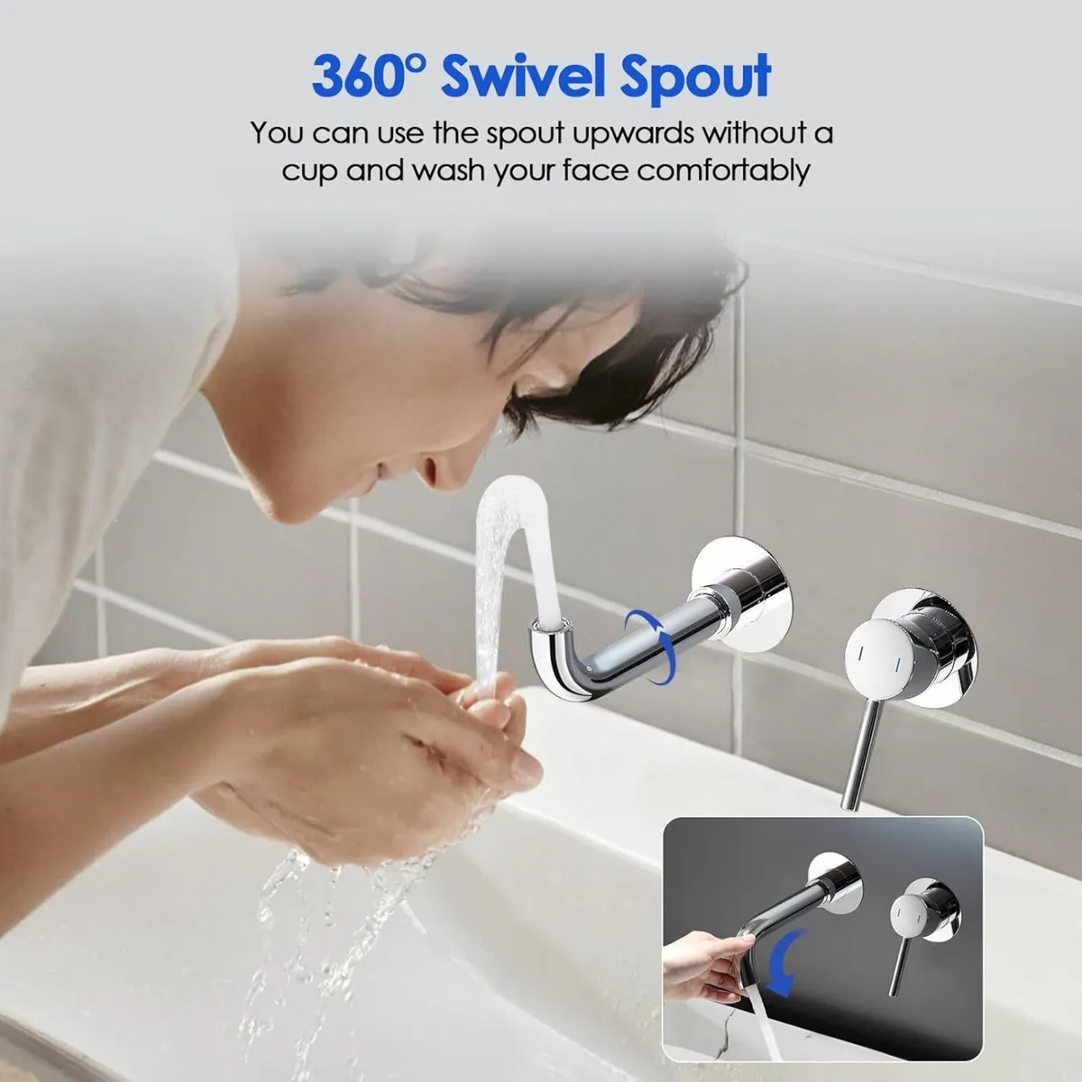 Wall Mounted Basin Mixer Tap for Bath or Tub with - Image 3