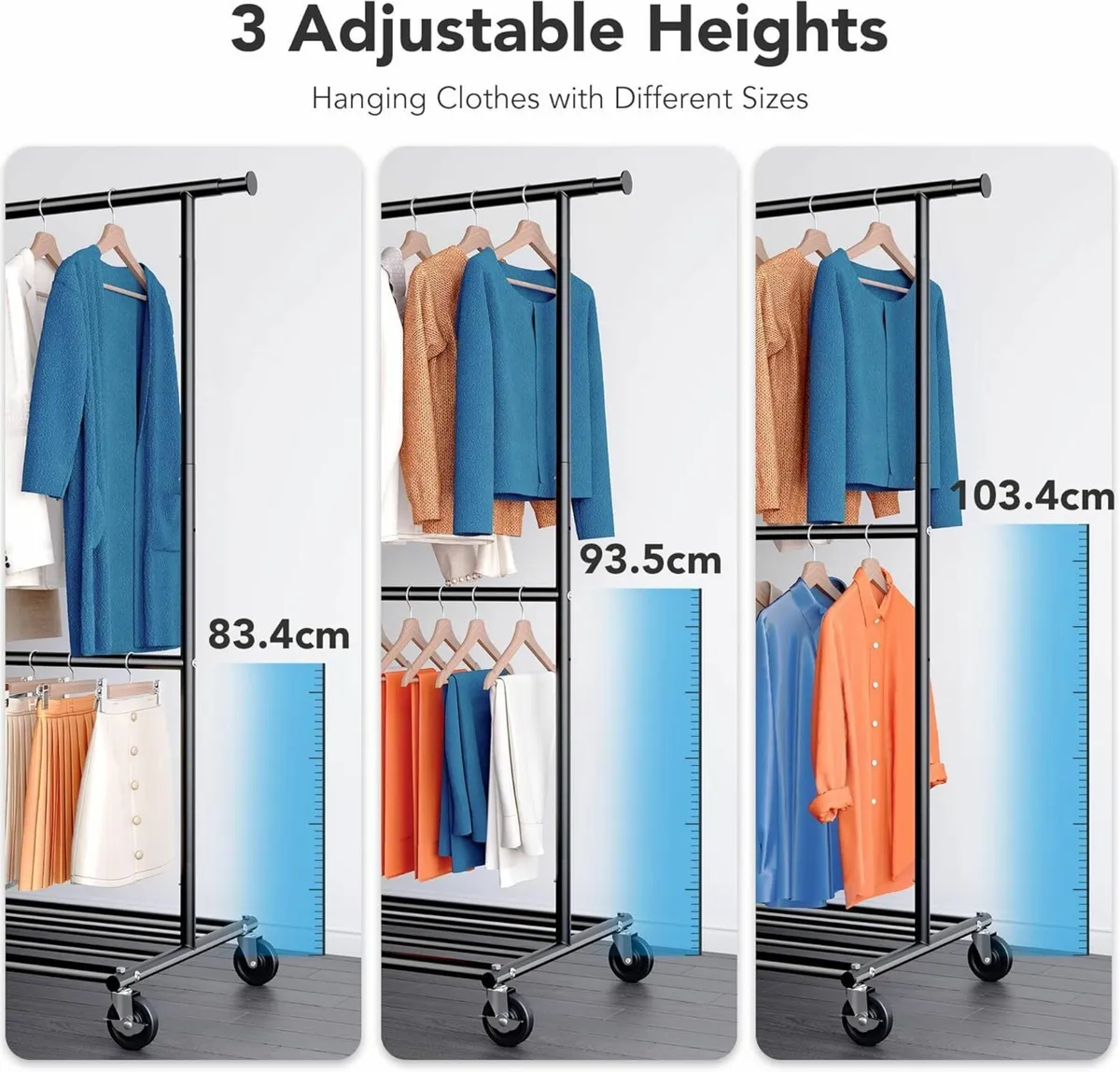 Heavy Duty Doulbe Clothes Rail with Wheels - - Image 2