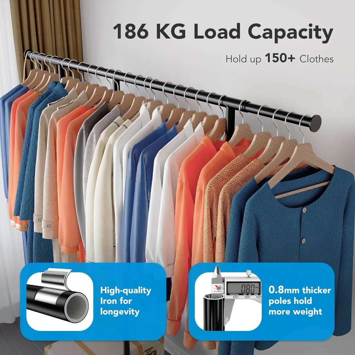 Heavy Duty Doulbe Clothes Rail with Wheels - - Image 3