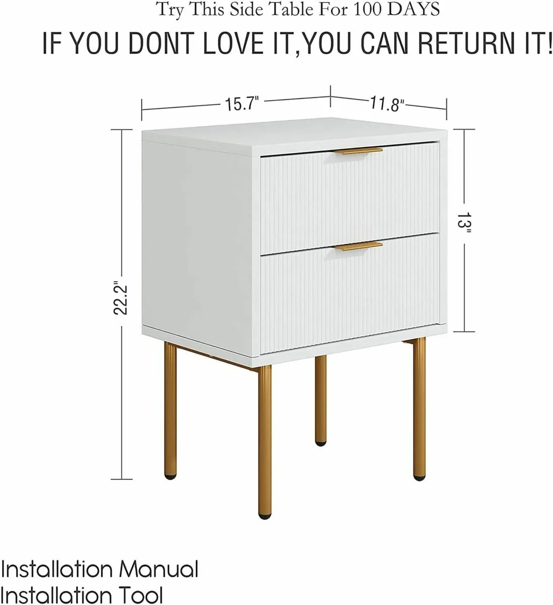 Bedside Table Small Tables with 2 Drawers Wooden - Image 2