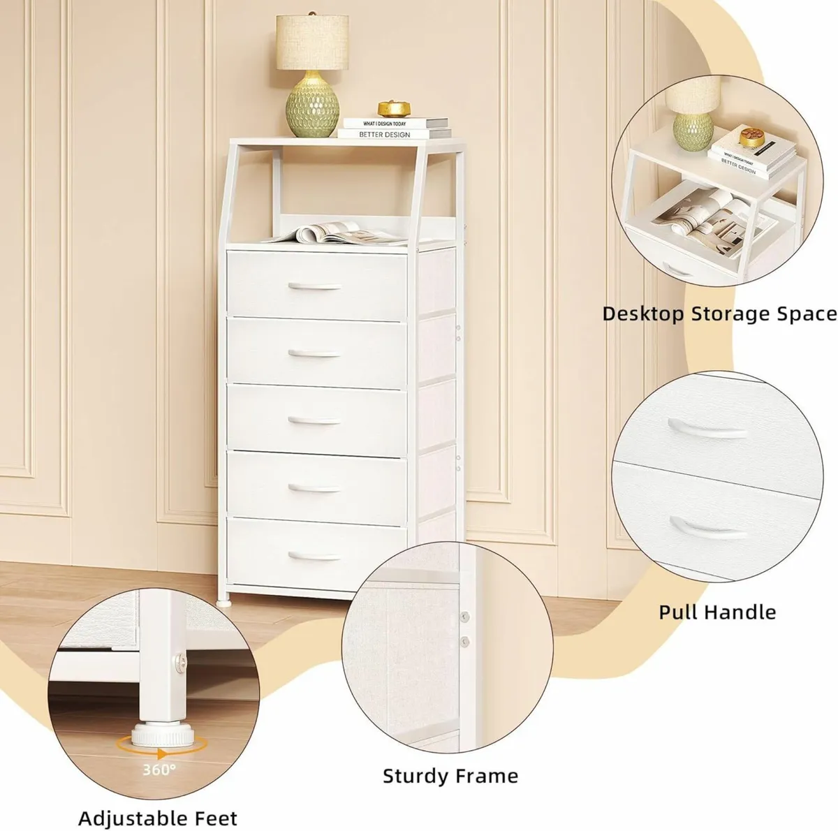 Chest of Drawers Bedroom with 5 Tall Fabric - Image 4