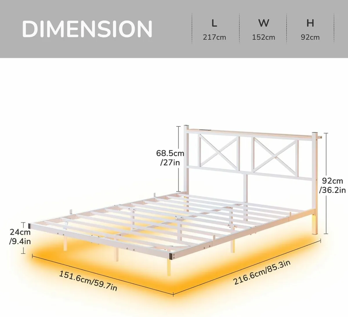 King Size Floating Bed Frame with LED Lights and - Image 2