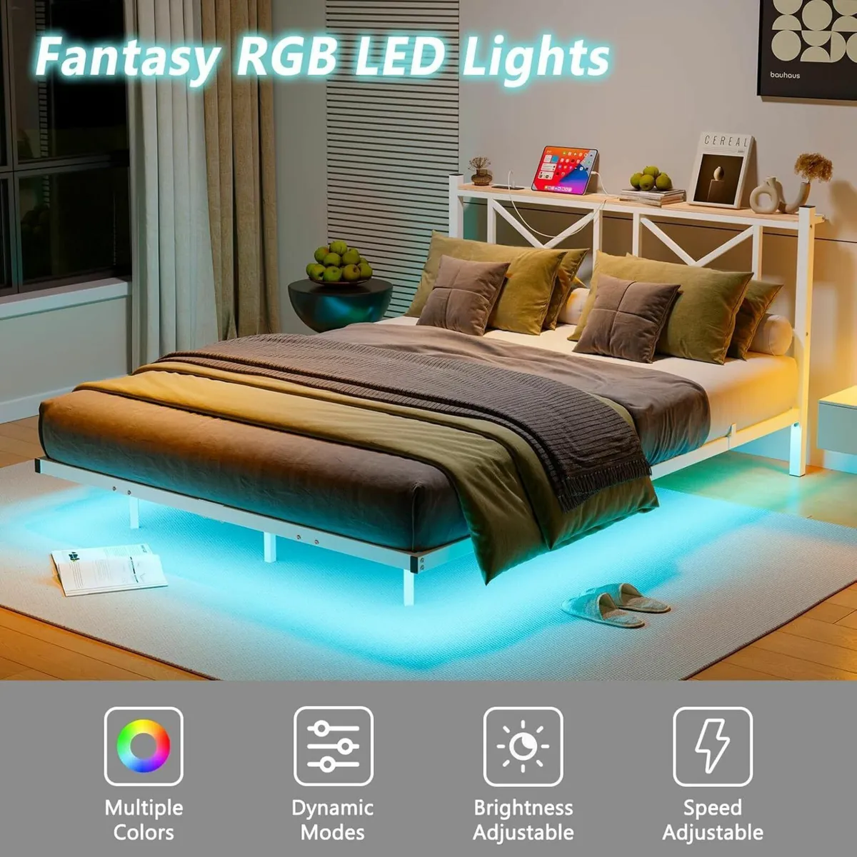 King Size Floating Bed Frame with LED Lights and - Image 3
