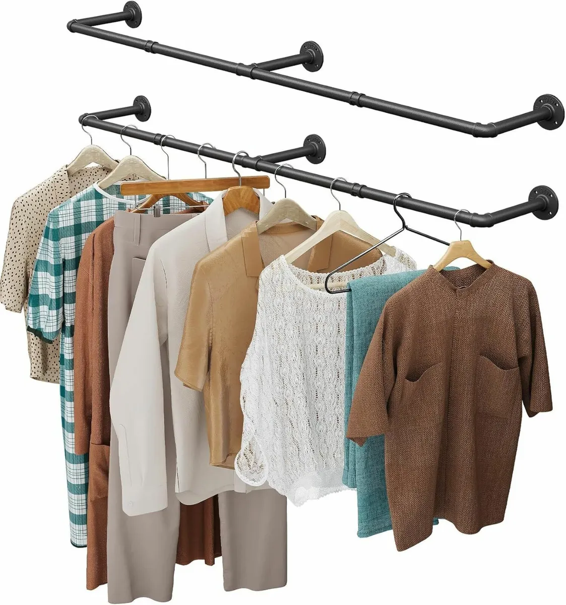 Industrial Pipe Clothes Rail Set of 2 167cm Wall - Image 1