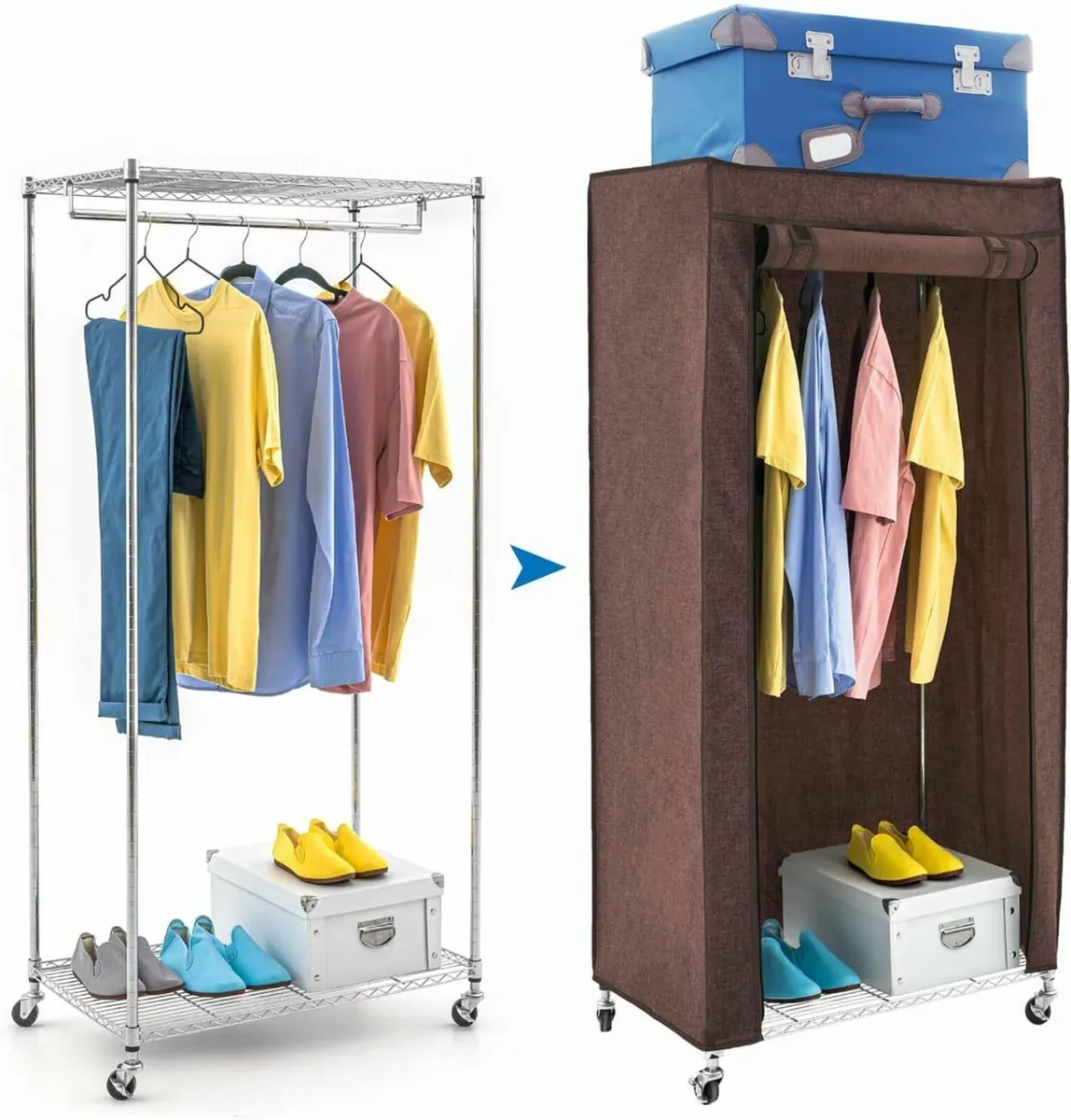 Buffalo Brown Portable Wardrobe with Industrial - Image 1