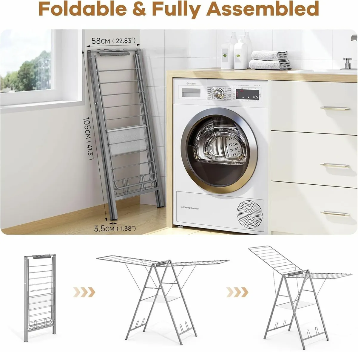 Clothes Drying Rack Foldable Height Adjustable - Image 4
