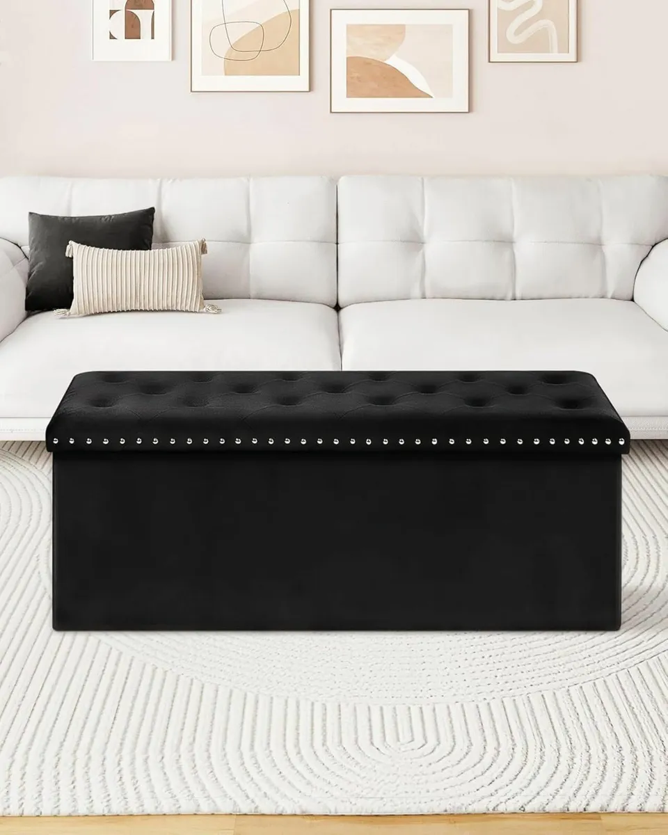 Velvet Ottoman with Storage Extra Large Boxes - Image 4