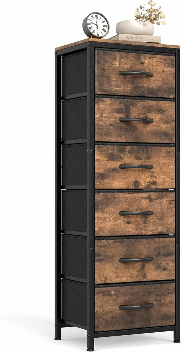 Tall Chest of Drawers Bedroom 6 Fabric Storage - Image 1