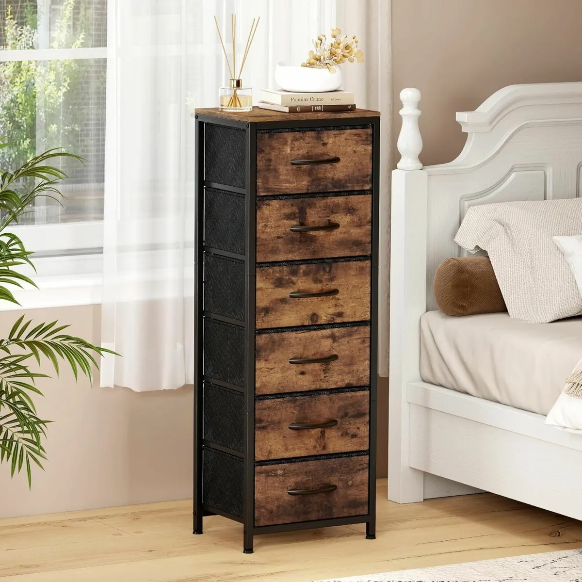 Tall Chest of Drawers Bedroom 6 Fabric Storage - Image 2