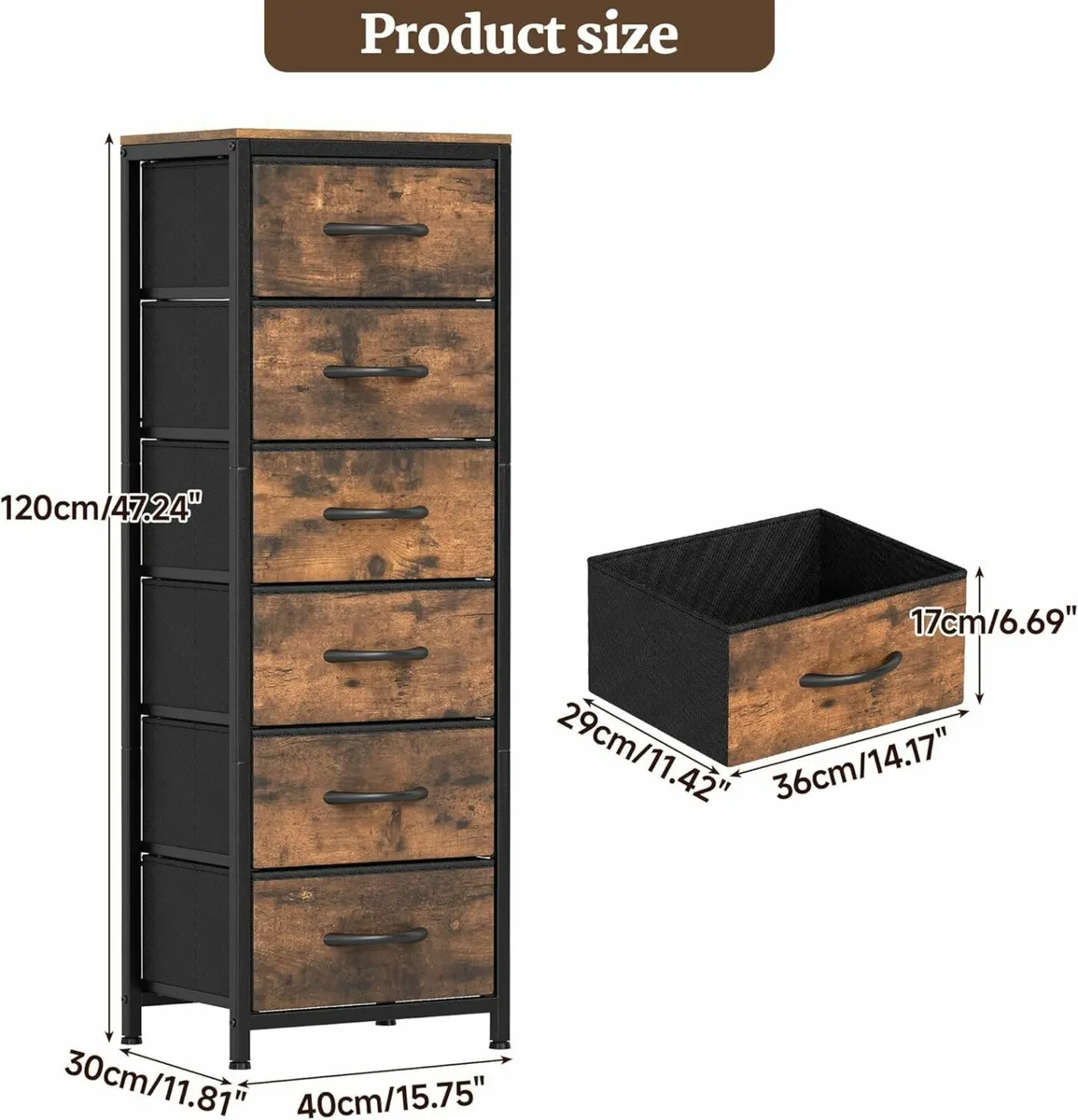 Tall Chest of Drawers Bedroom 6 Fabric Storage - Image 3