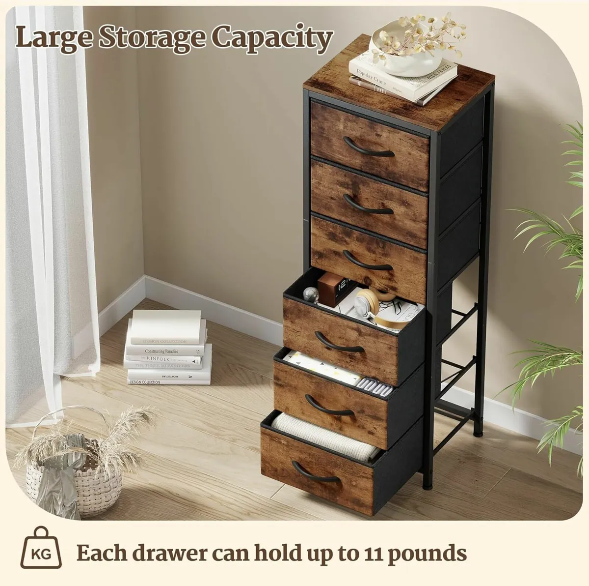 Tall Chest of Drawers Bedroom 6 Fabric Storage - Image 4