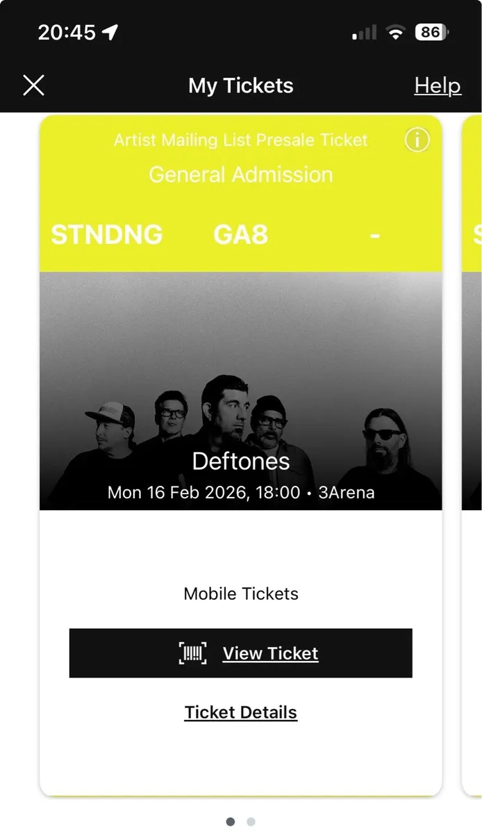 Deftones Tickets, 3Arena Dublin, 16 Feb 2026 (x2) - Image 2