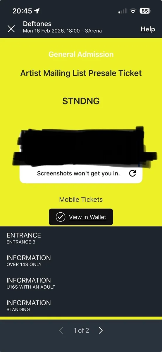 Deftones Tickets, 3Arena Dublin, 16 Feb 2026 (x2) - Image 3