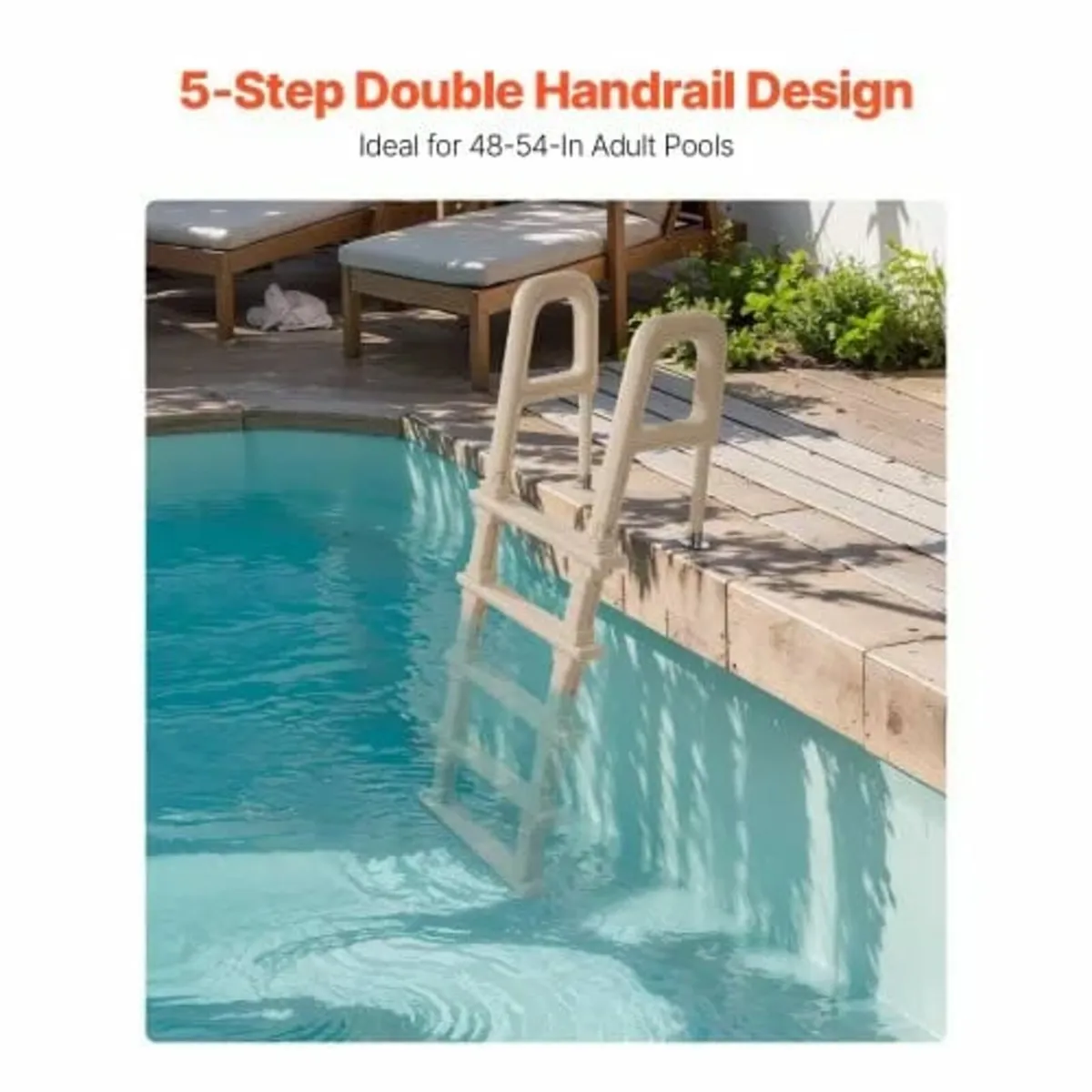 Swimming Pool Ladder, Inclined 5-Step Double Handr - Image 2
