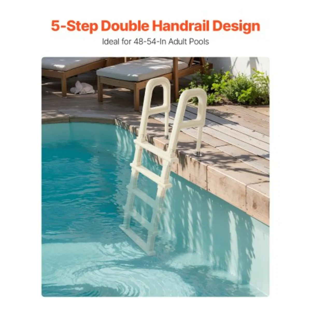 Swimming Pool Ladder, 75°Inclined 5-Step Double Ha - Image 2
