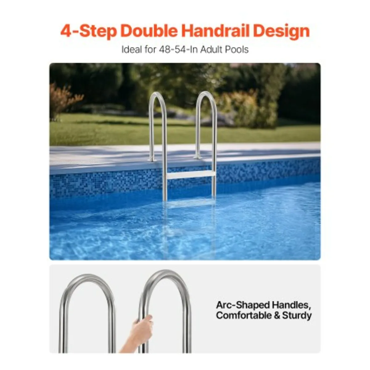 Swimming Pool Ladder, 4-Step Double Handrails Stai - Image 2