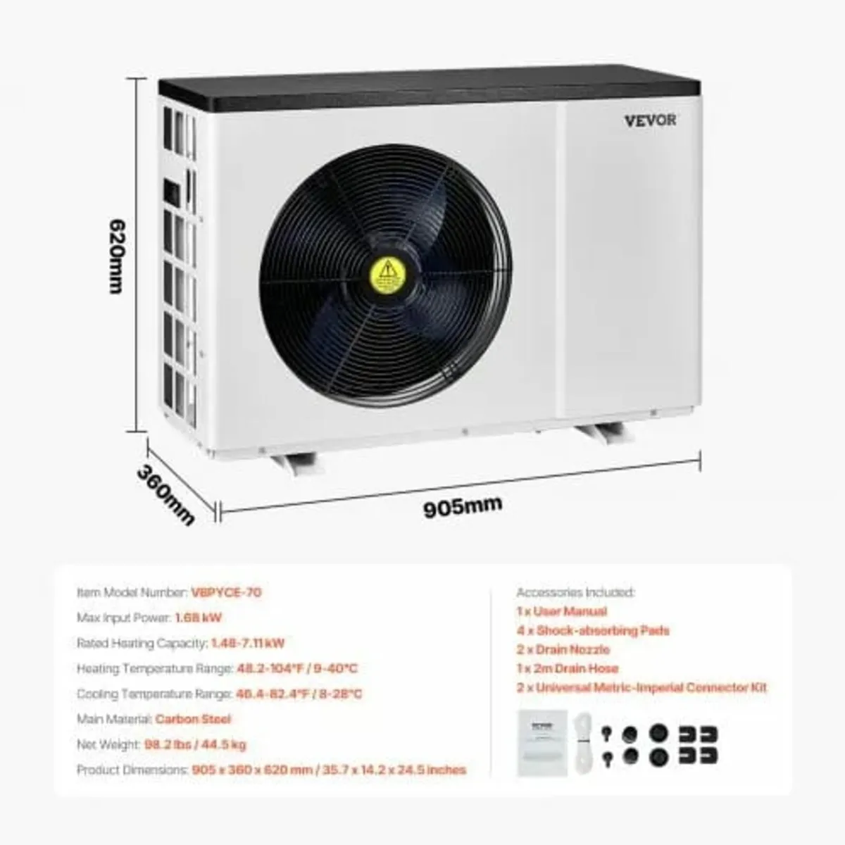 Electric Pool Heat Pump, 1.48-7.11kW Heating Capac - Image 3