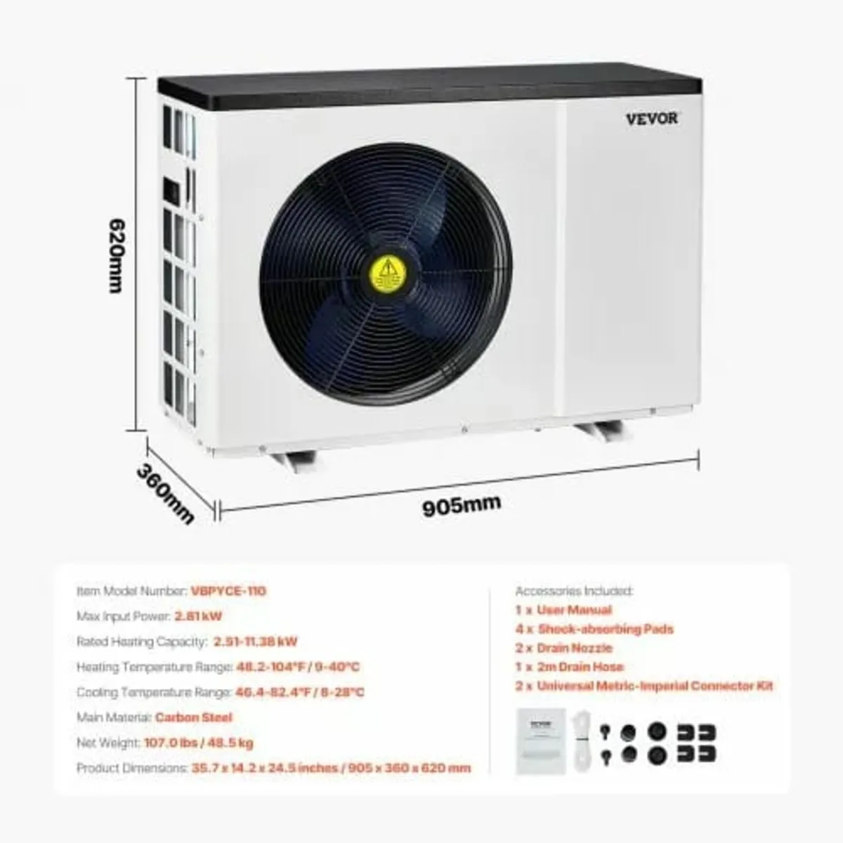 Electric Pool Heat Pump, 2.51-11.38kW Heating Capa - Image 3