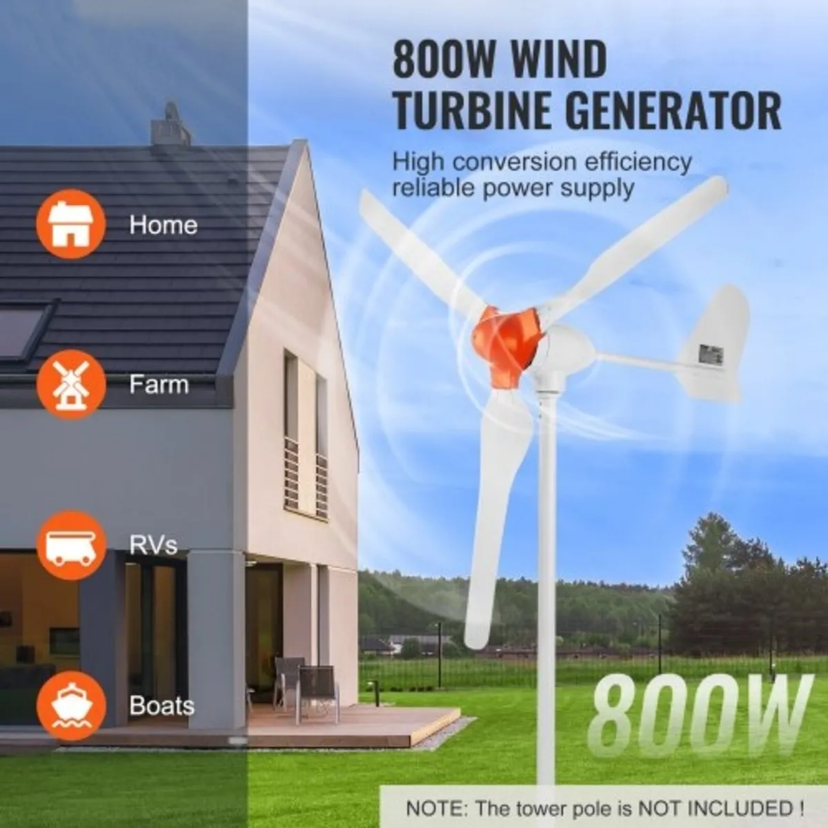 800W Wind Turbine Generator, 12V Wind Turbine Kit, - Image 4