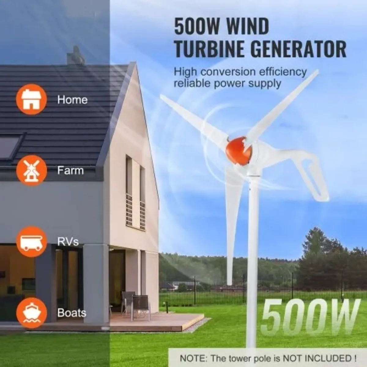 500W Wind Turbine Generator, 12V Wind Turbine Kit, - Image 2