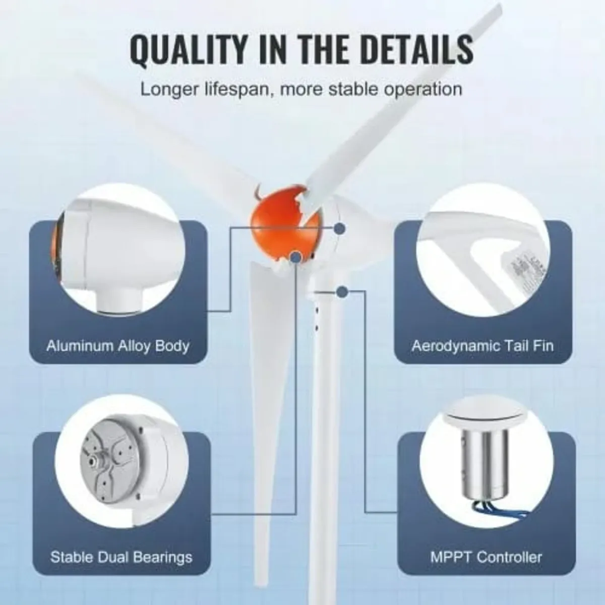 500W Wind Turbine Generator, 12V Wind Turbine Kit, - Image 3