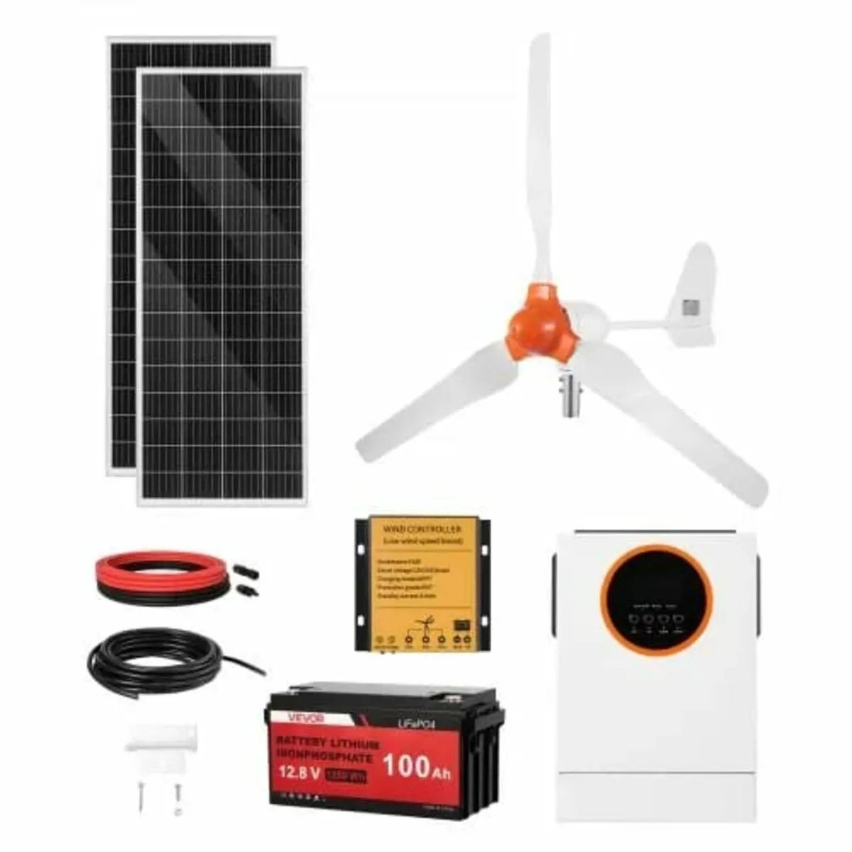 12V 600W Solar Wind Power Kit, 2PCS 100W Monocryst - Image 1