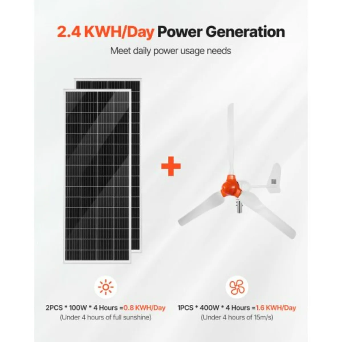 12V 600W Solar Wind Power Kit, 2PCS 100W Monocryst - Image 2