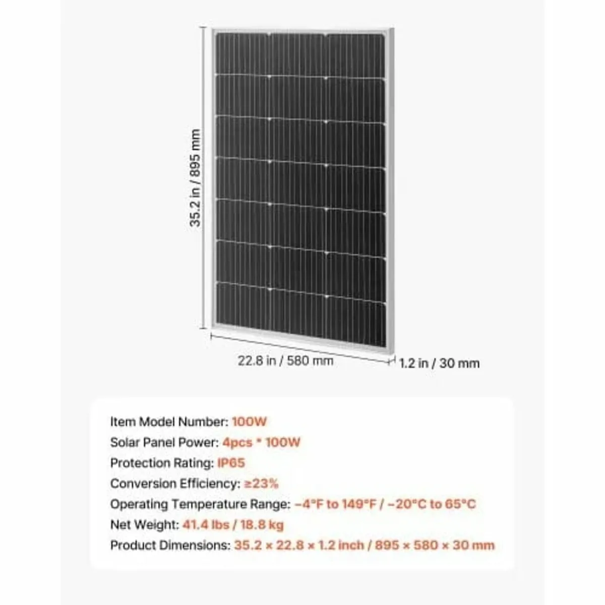 4PCS 100W Monocrystalline Solar Panels, 23% High-E - Image 4