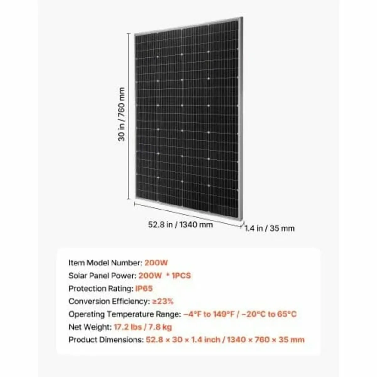 200W Monocrystalline Solar Panel, 23% High-Efficie - Image 3