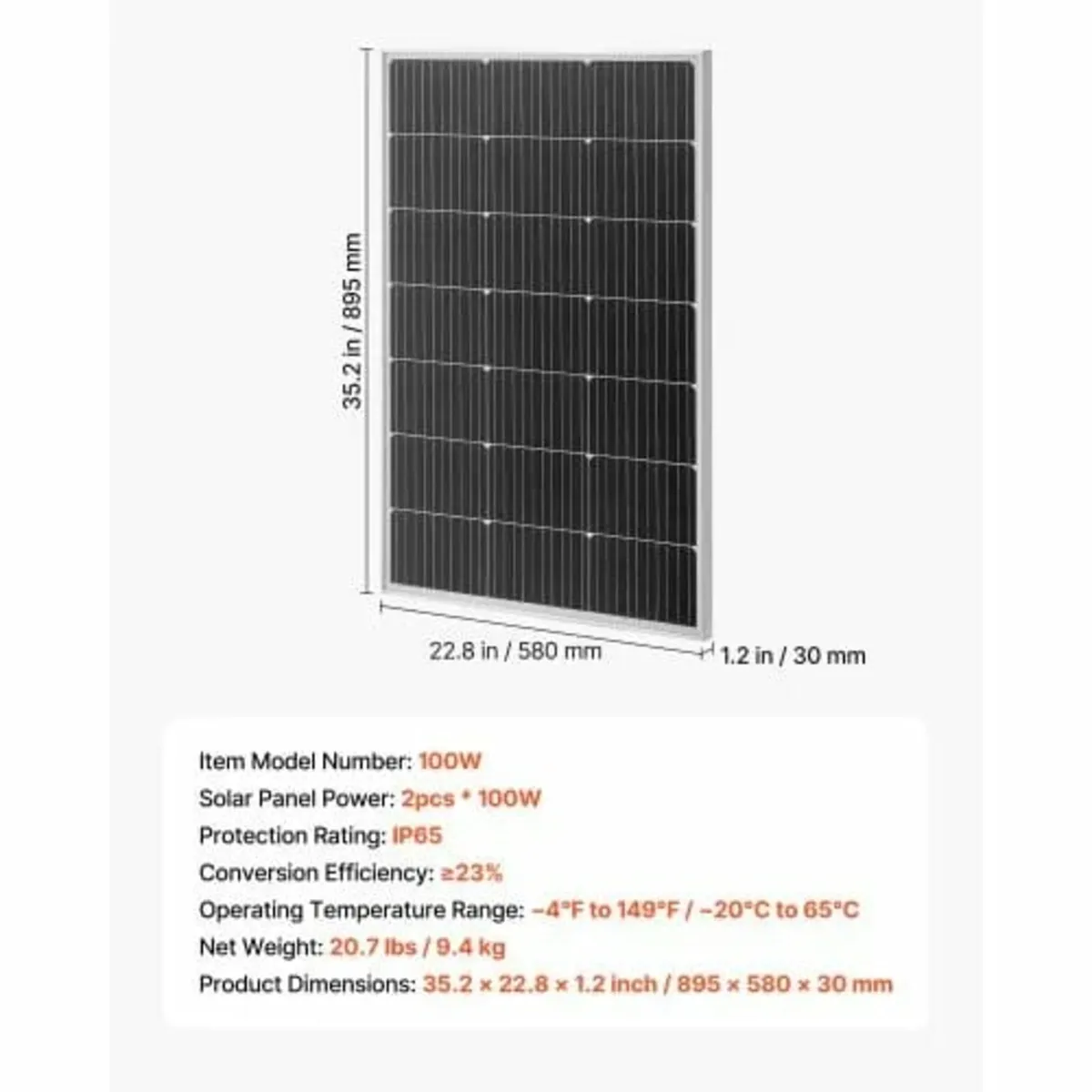 2PCS 100W Monocrystalline Solar Panels, 23% High-E - Image 3